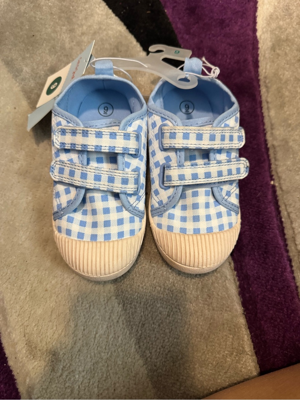 Cat & Jack Light Blue Gingham Velcro Kids Sneakers